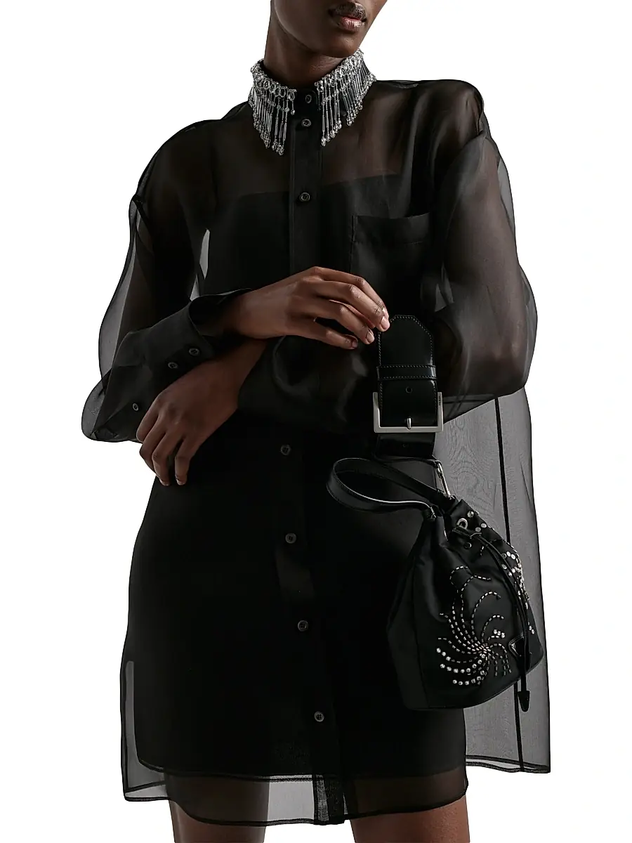 Prada Women's Embroidered Organza Mini-Dress - Black | Thumbnail 3 Prada Women's Embroidered Organza Mini-Dress - Black | Thumbnail 3