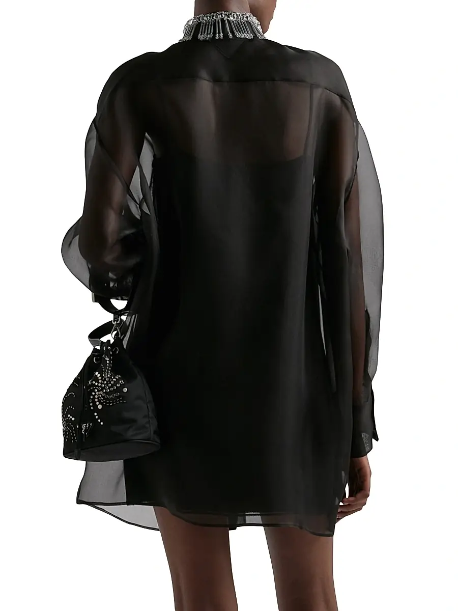 Prada Women's Embroidered Organza Mini-Dress - Black | Thumbnail 4 Prada Women's Embroidered Organza Mini-Dress - Black | Thumbnail 4