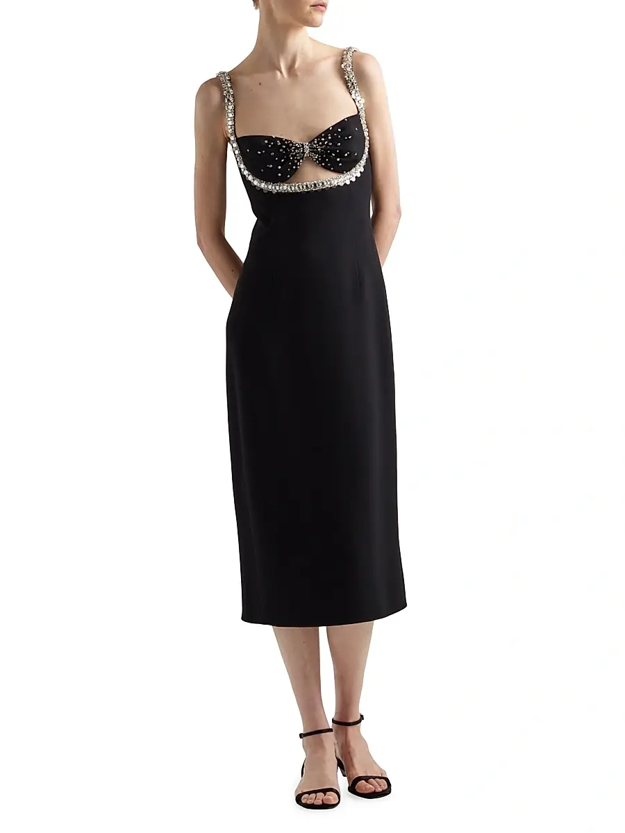 Prada Women's Embroidered Sablé Dress - Black | Thumbnail 2