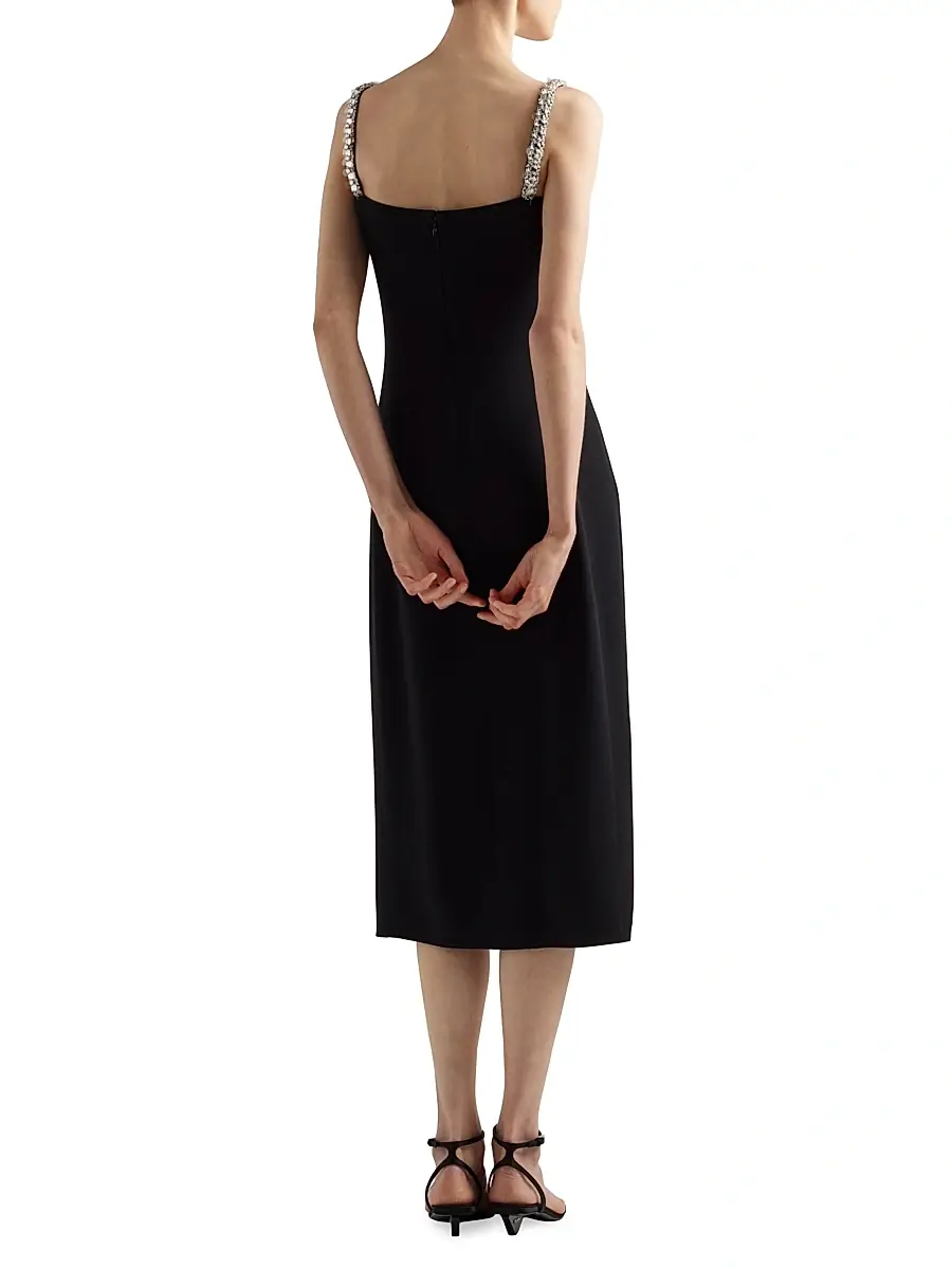 Prada Women's Embroidered Sablé Dress - Black | Thumbnail 3