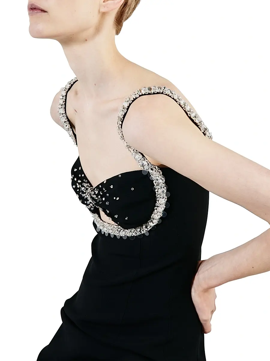 Prada Women's Embroidered Sablé Dress - Black | Thumbnail 4