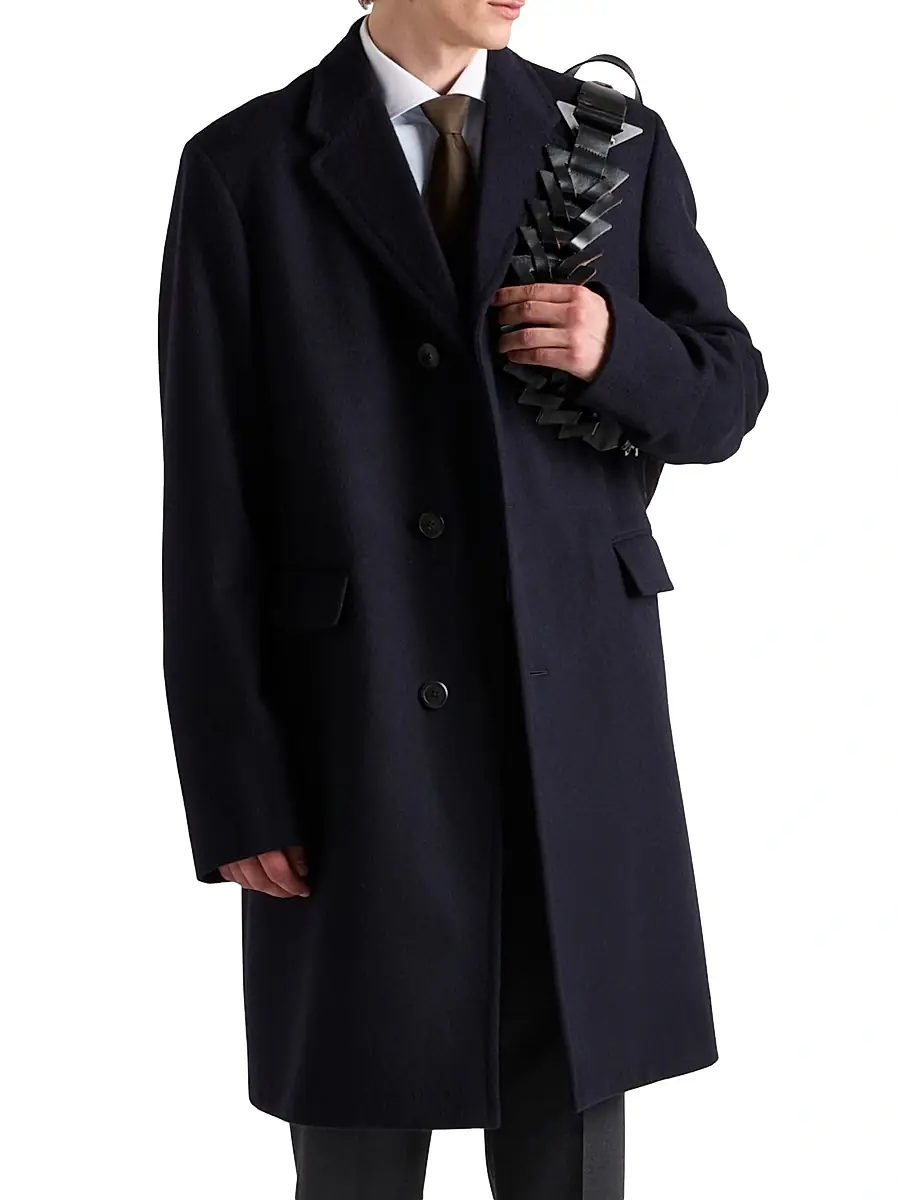 Prada Men's Single Breasted Wool Coat - Blue | Thumbnail 2 Prada Men's Single Breasted Wool Coat - Blue | Thumbnail 2