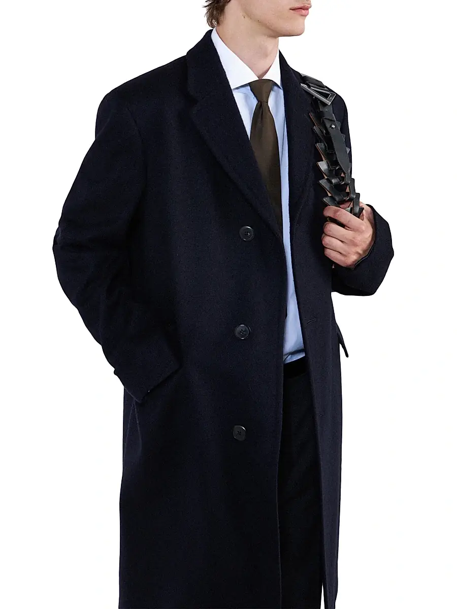 Prada Men's Single Breasted Wool Coat - Blue | Thumbnail 4 Prada Men's Single Breasted Wool Coat - Blue | Thumbnail 4