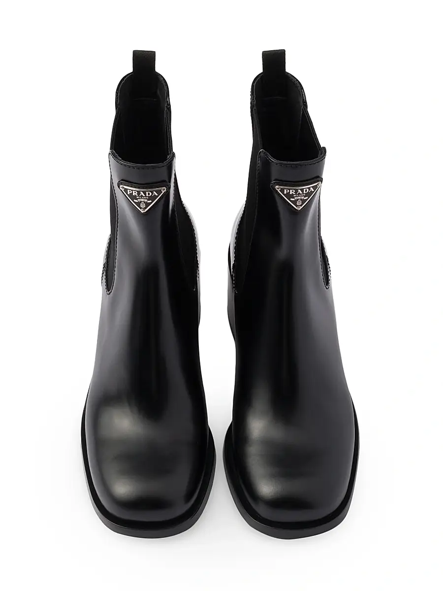 Prada Women's Brushed Leather Booties - Black | Thumbnail 2 Prada Women's Brushed Leather Booties - Black | Thumbnail 2
