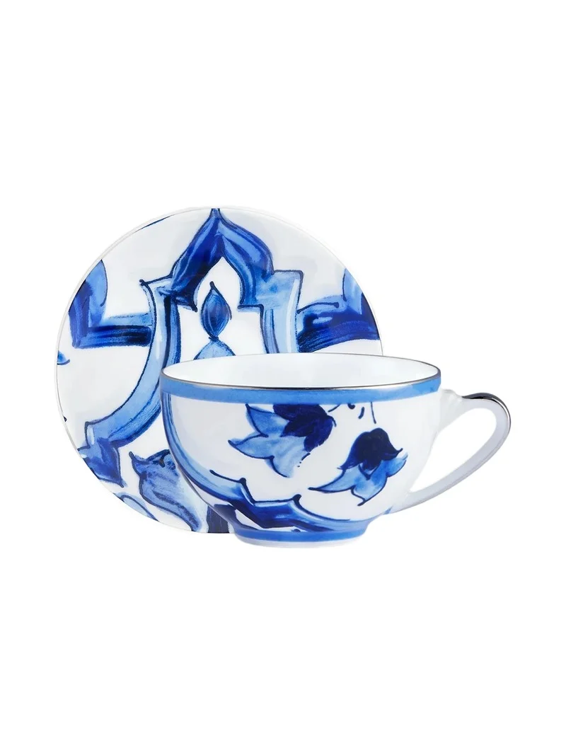Dolce & Gabbana Blue Mediterraneo Stella 2-Piece Porcelain Teacup & Saucer Set - Blue