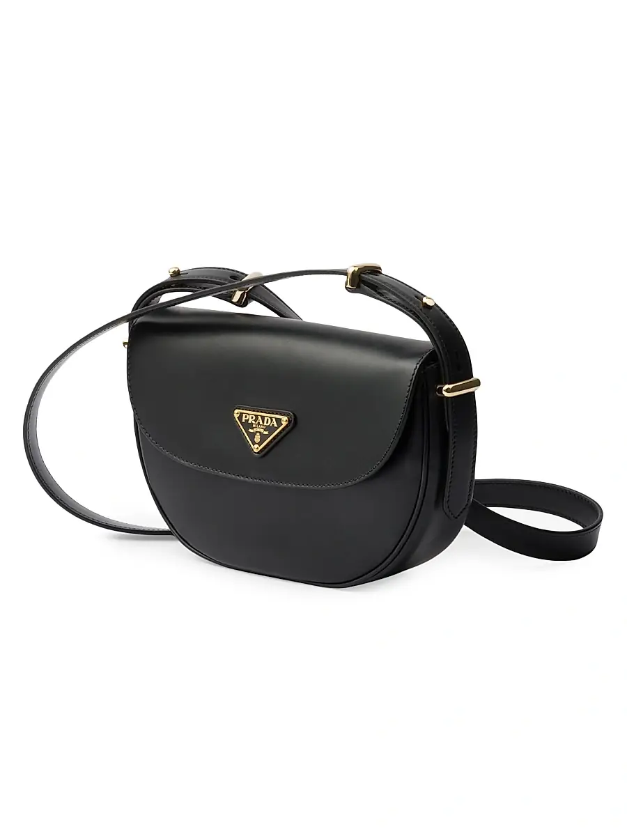 Prada Women's Arqué Leather Shoulder Bag with Flap - Black | Thumbnail 3 Prada Women's Arqué Leather Shoulder Bag with Flap - Black | Thumbnail 3