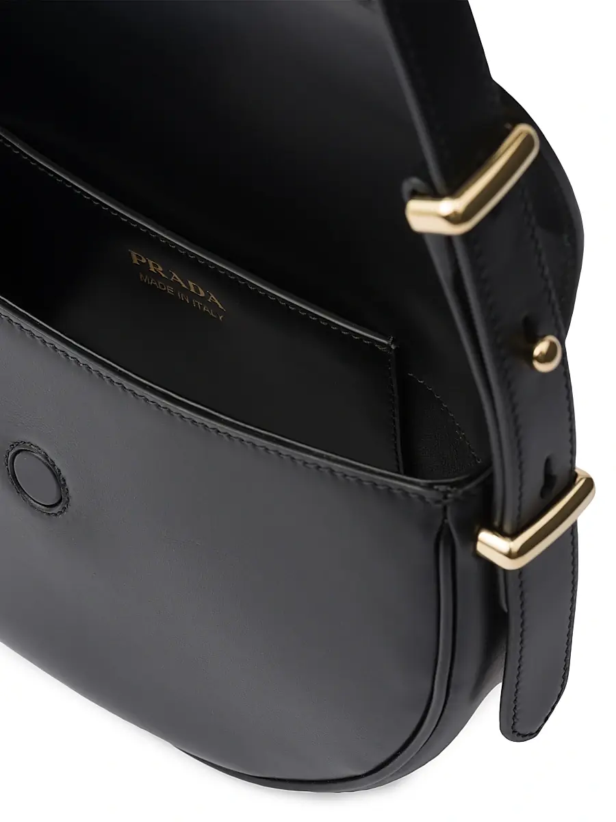 Prada Women's Arqué Leather Shoulder Bag with Flap - Black | Thumbnail 5 Prada Women's Arqué Leather Shoulder Bag with Flap - Black | Thumbnail 5