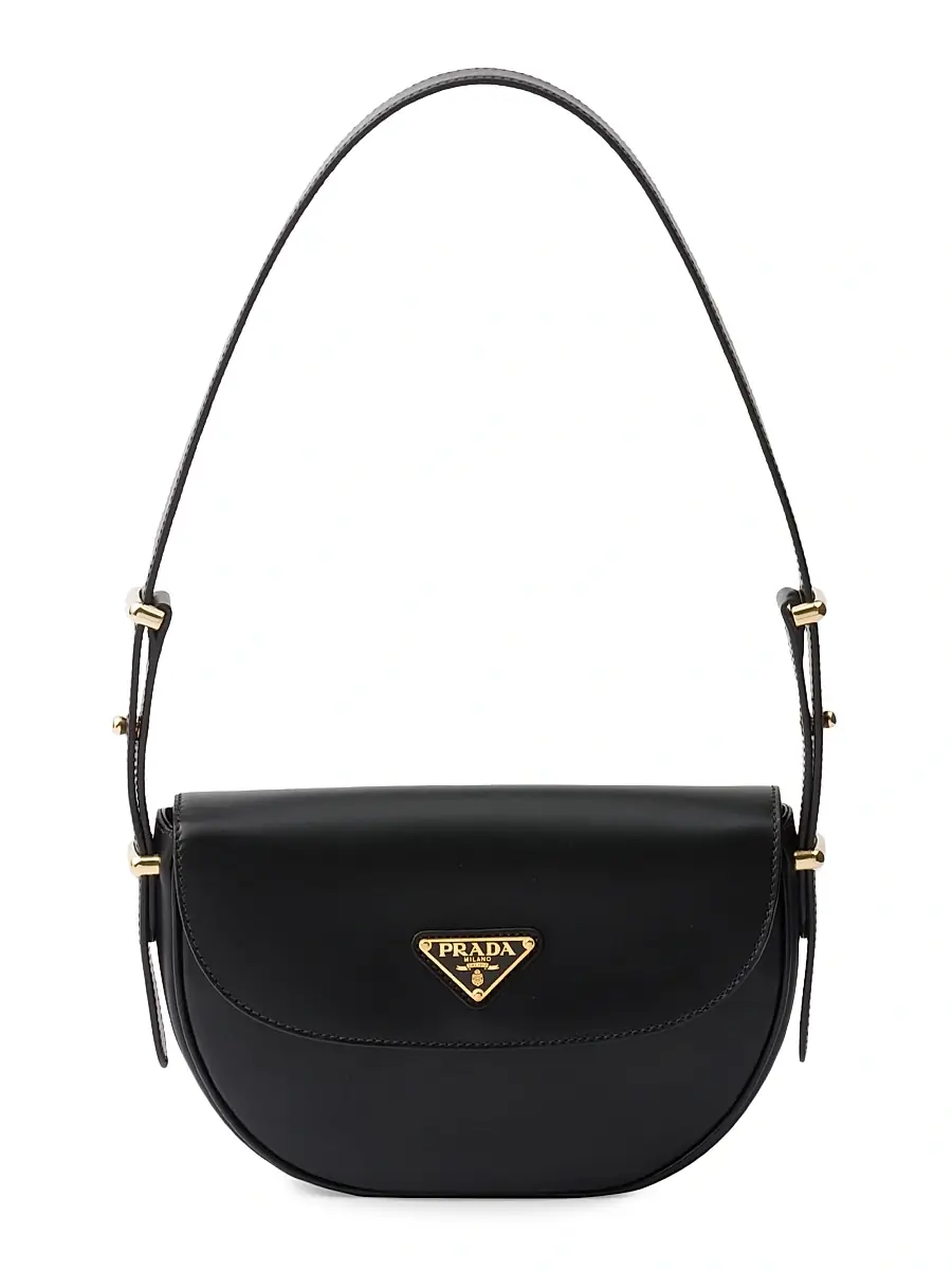 Women's Arqué Leather Shoulder Bag with Flap - Black Women's Arqué Leather Shoulder Bag with Flap - Black