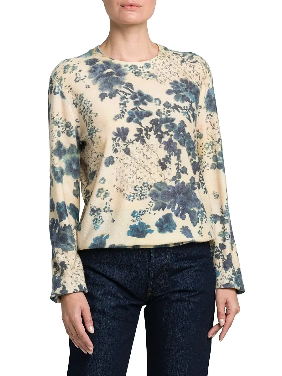 Loro Piana Women's Blue Eyes Hill Cashmere & Silk Sweater - Blue White | Thumbnail 3