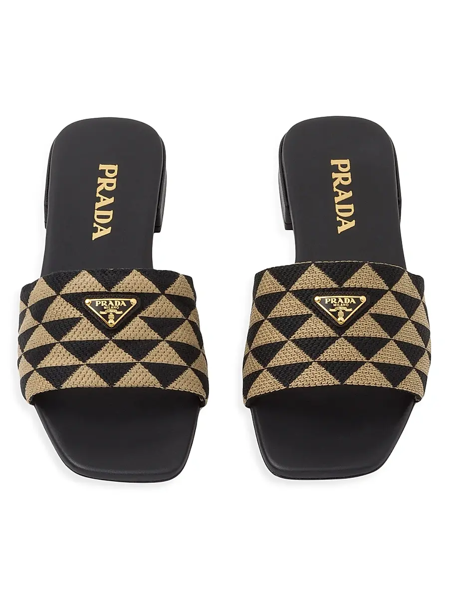 Prada Women's Embroidered Fabric Slides - Black | Thumbnail 3 Prada Women's Embroidered Fabric Slides - Black | Thumbnail 3