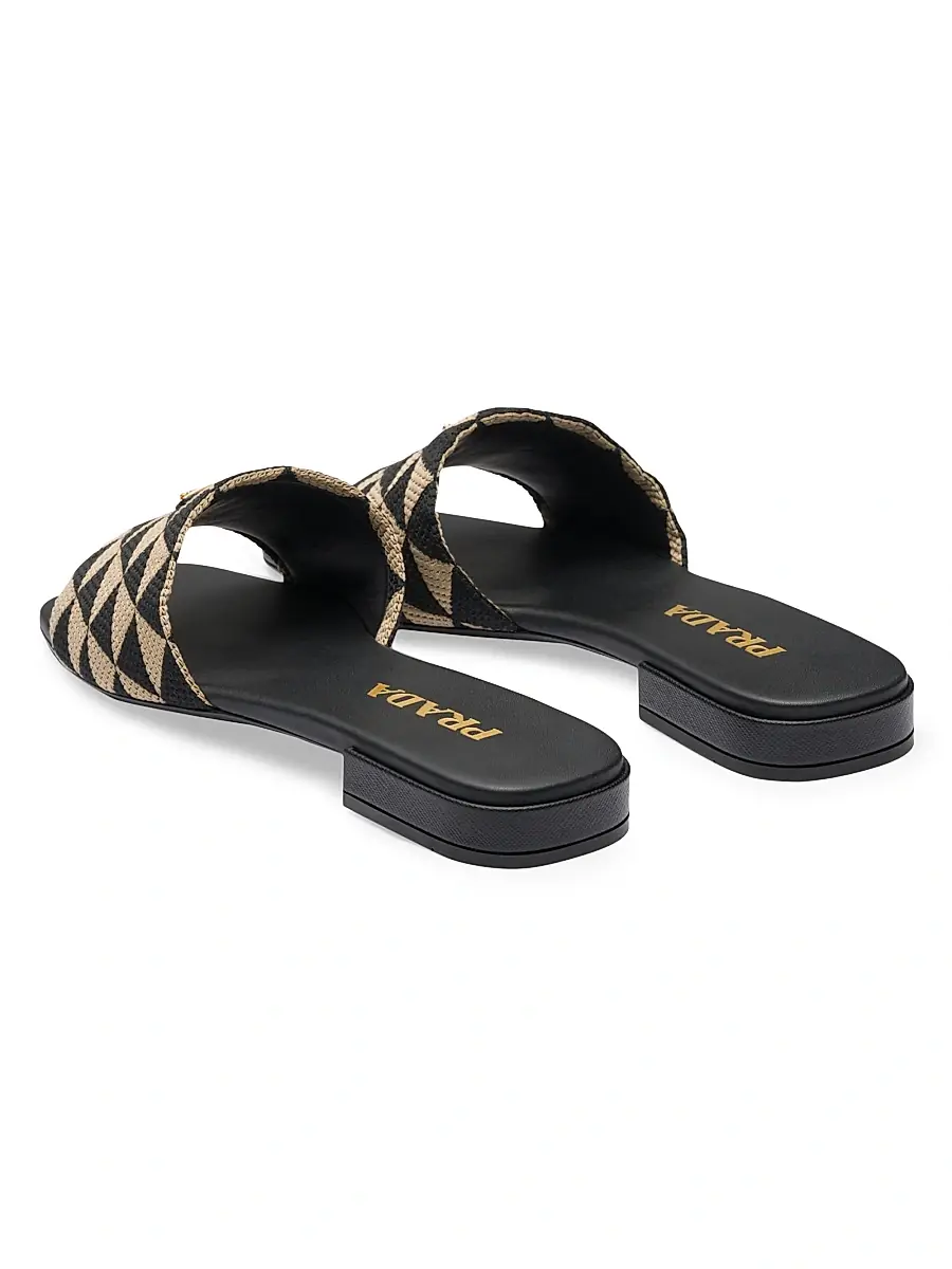 Prada Women's Embroidered Fabric Slides - Black | Thumbnail 4 Prada Women's Embroidered Fabric Slides - Black | Thumbnail 4