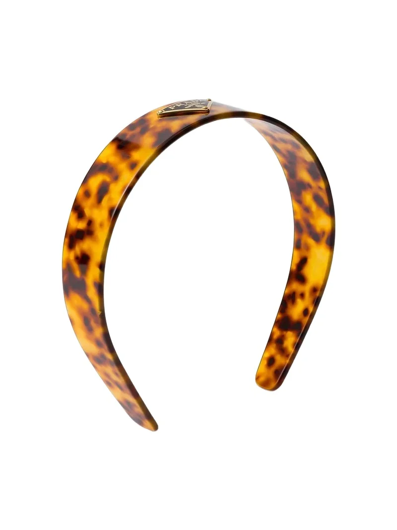 Prada Women's Headband with Triangle Logo - Beige