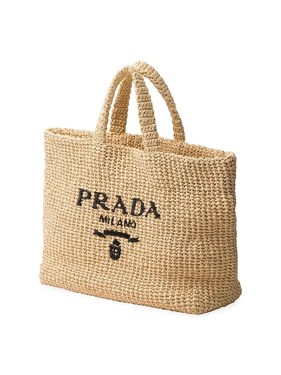 Prada Women's Crochet Tote Bag - Beige Khaki | Thumbnail 2 Prada Women's Crochet Tote Bag - Beige Khaki | Thumbnail 2