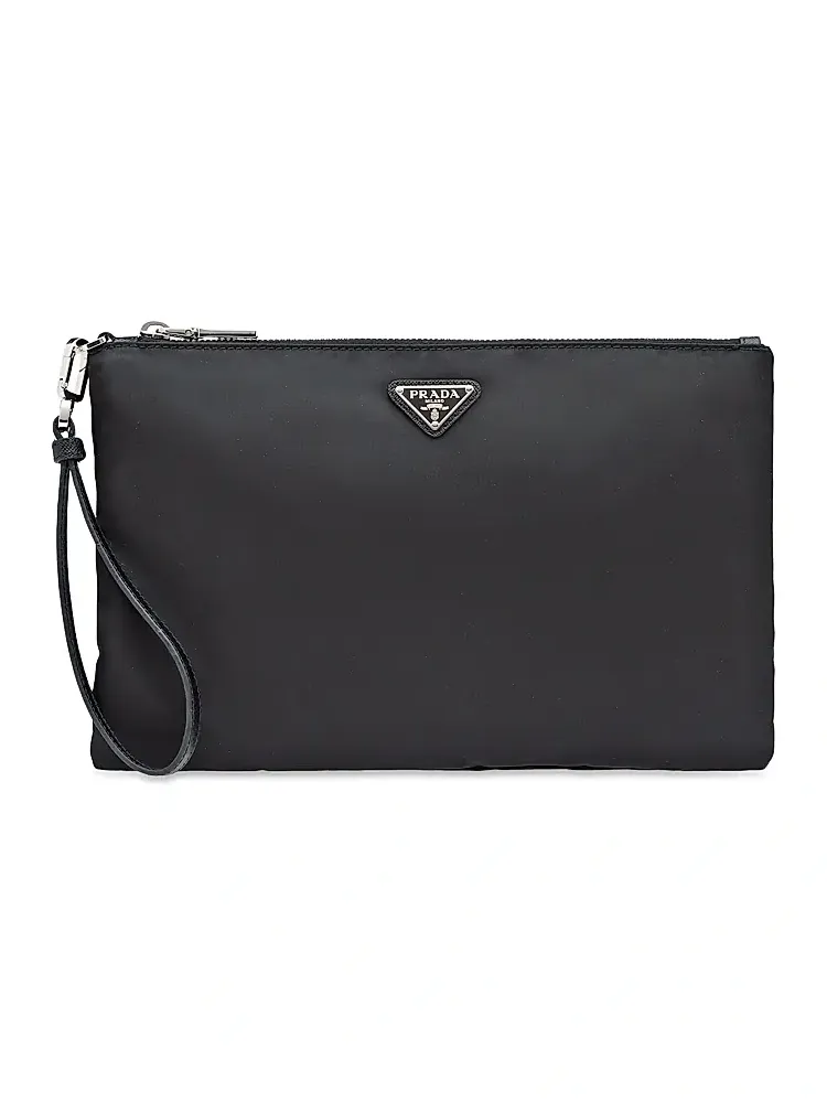 Men's Re-Nylon and Saffiano Leather Pouch Men's Re-Nylon and Saffiano Leather Pouch