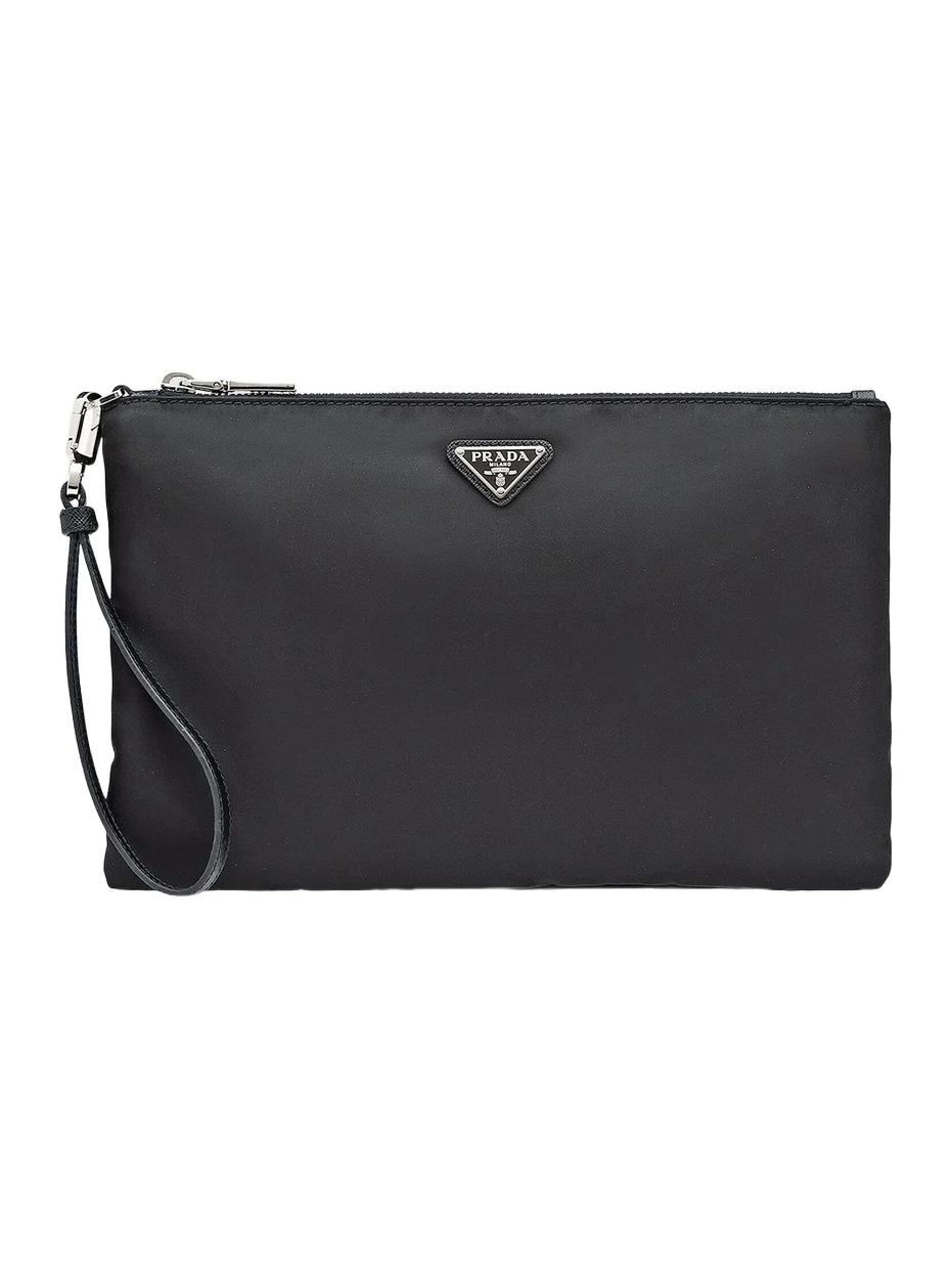 Men's Re-Nylon and Saffiano Leather Pouch Men's Re-Nylon and Saffiano Leather Pouch