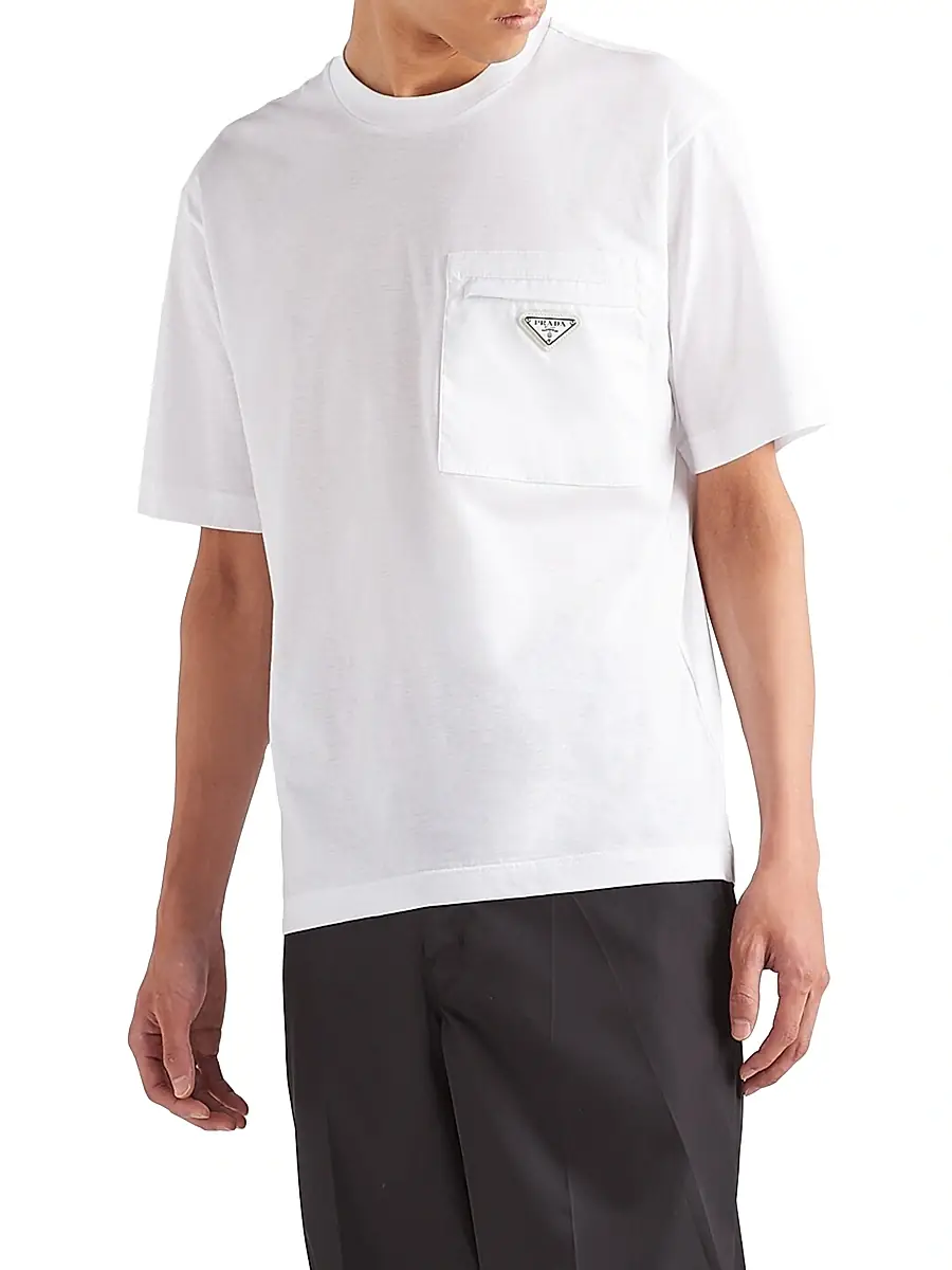 Prada Men's Re-Nylon and Jersey T-Shirt - White | Thumbnail 2 Prada Men's Re-Nylon and Jersey T-Shirt - White | Thumbnail 2