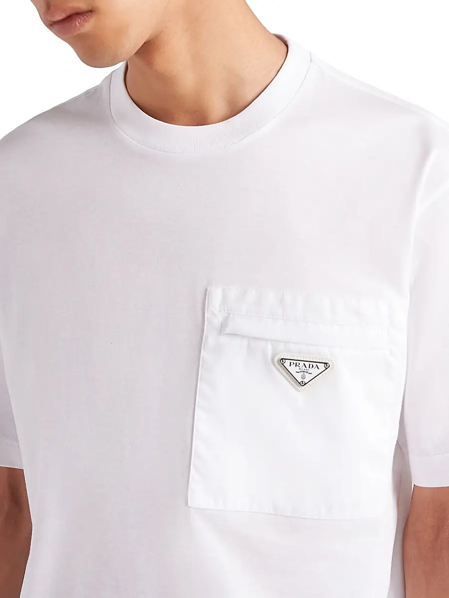 Prada Men's Re-Nylon and Jersey T-Shirt - White | Thumbnail 3 Prada Men's Re-Nylon and Jersey T-Shirt - White | Thumbnail 3
