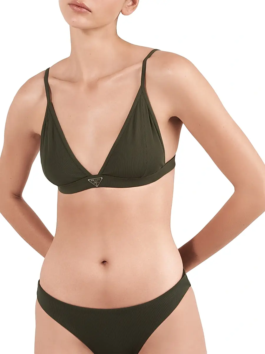 Prada Women's Ribbed Knit Bralette Bikini Top - Green | Thumbnail 2 Prada Women's Ribbed Knit Bralette Bikini Top - Green | Thumbnail 2