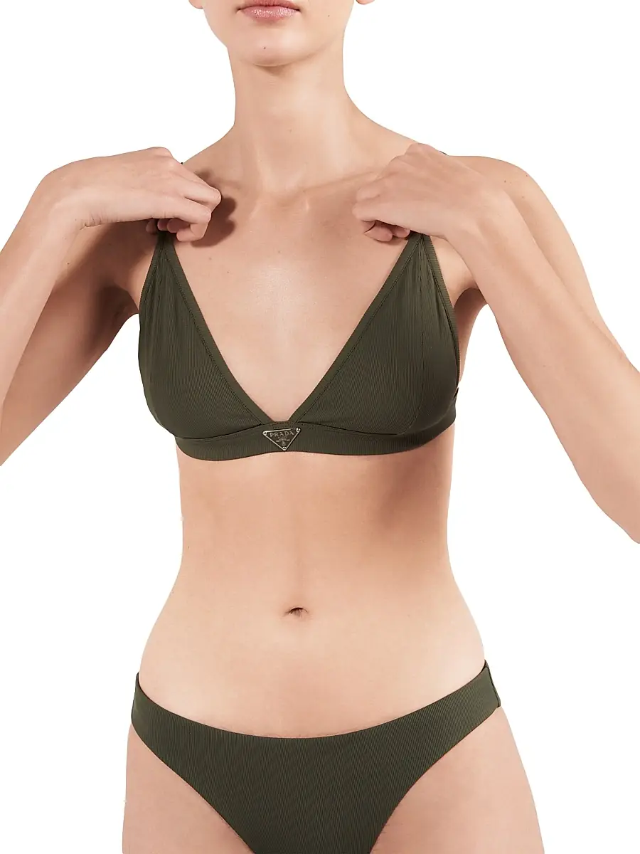 Prada Women's Ribbed Knit Bralette Bikini Top - Green | Thumbnail 6 Prada Women's Ribbed Knit Bralette Bikini Top - Green | Thumbnail 6