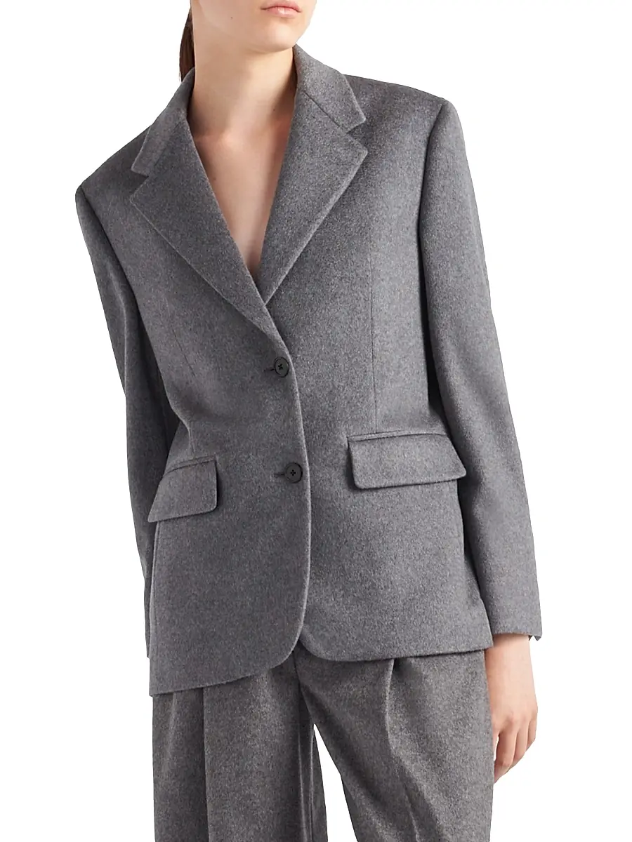 Prada Women's Single-Breasted Cashmere Jacket - Grey | Thumbnail 2 Prada Women's Single-Breasted Cashmere Jacket - Grey | Thumbnail 2
