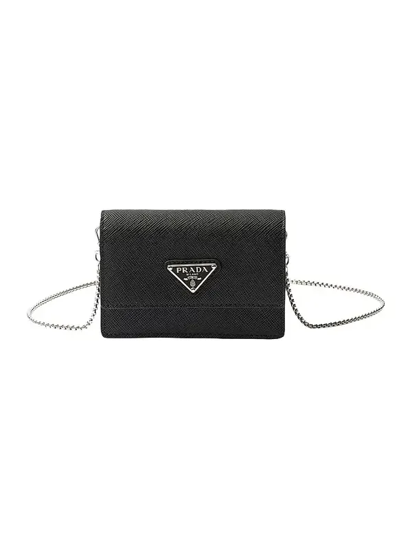 Women's Saffiano Leather Card Holder with Shoulder Strap - Black Women's Saffiano Leather Card Holder with Shoulder Strap - Black