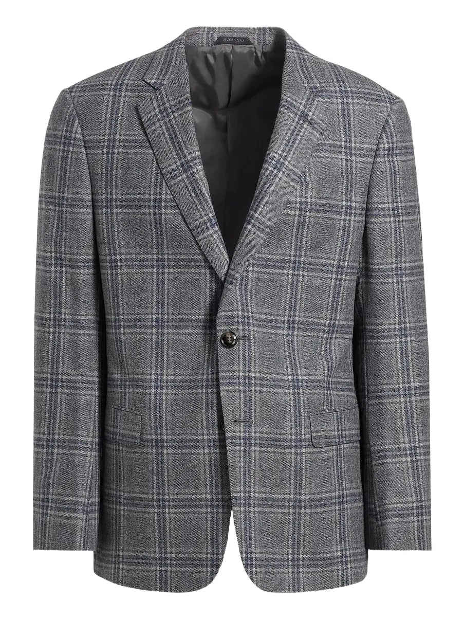 Men's Plaid Wool & Cashmere Jacket - Gray Navy Men's Plaid Wool & Cashmere Jacket - Gray Navy