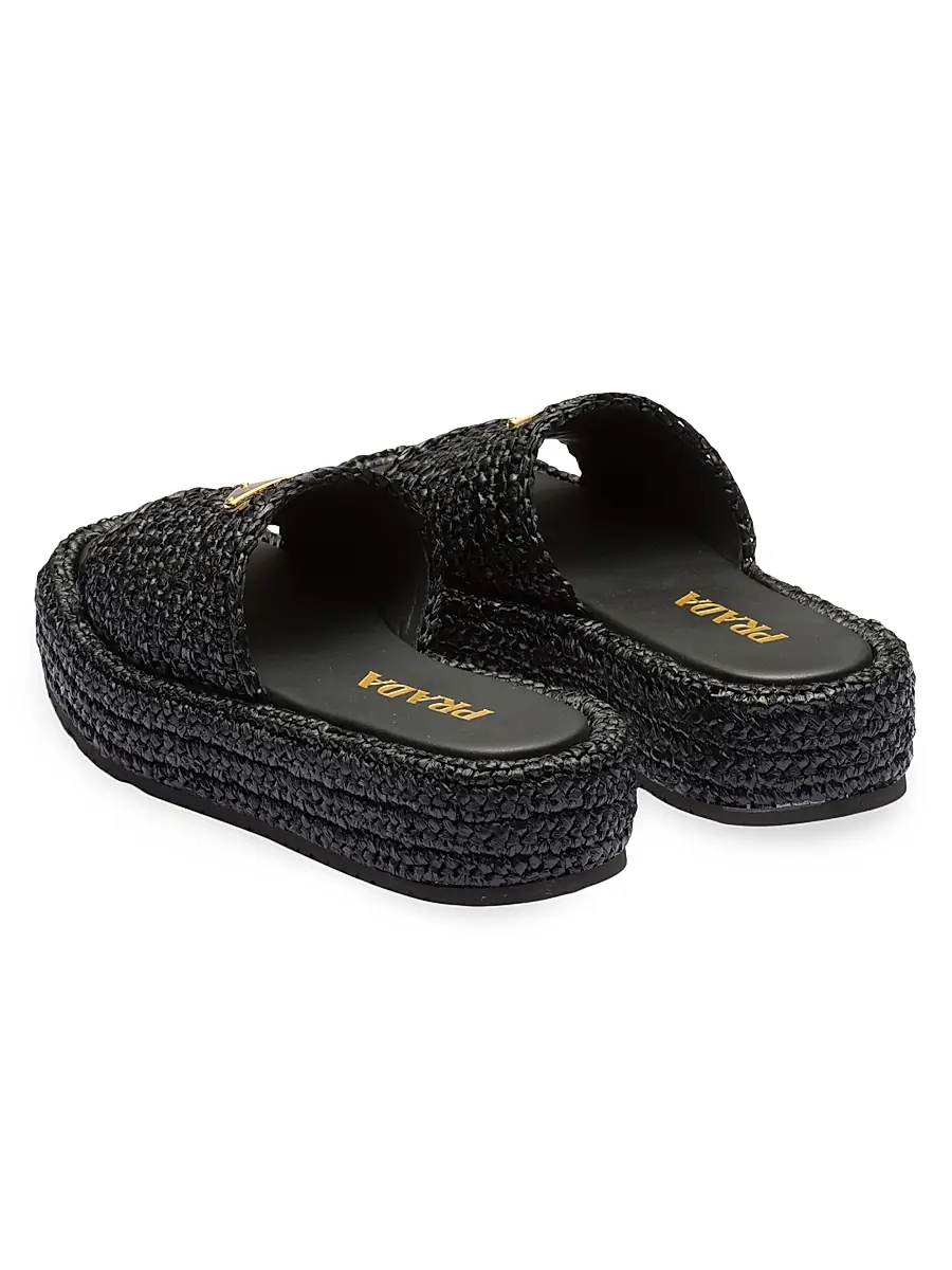 Prada Women's Crochet Flatform Slides - Black | Thumbnail 4 Prada Women's Crochet Flatform Slides - Black | Thumbnail 4