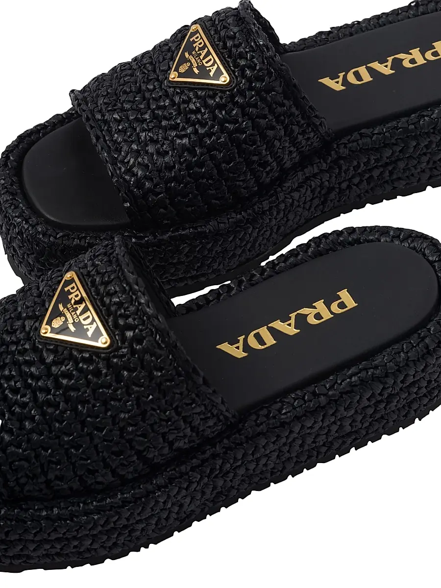 Prada Women's Crochet Flatform Slides - Black | Thumbnail 5 Prada Women's Crochet Flatform Slides - Black | Thumbnail 5