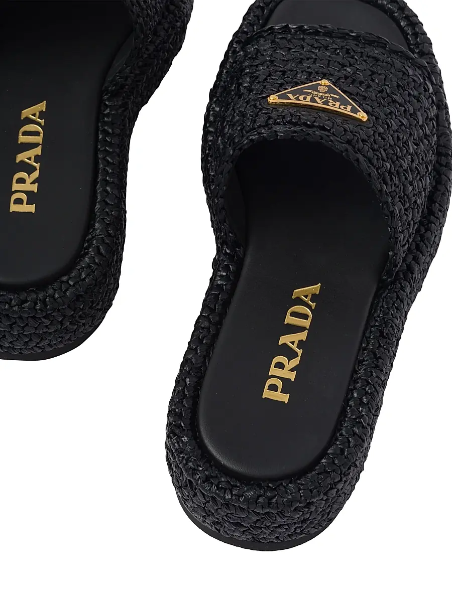 Prada Women's Crochet Flatform Slides - Black | Thumbnail 6 Prada Women's Crochet Flatform Slides - Black | Thumbnail 6
