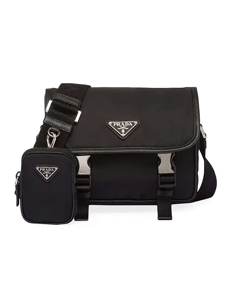 Men's Re-Nylon and Saffiano Leather Shoulder Bag
