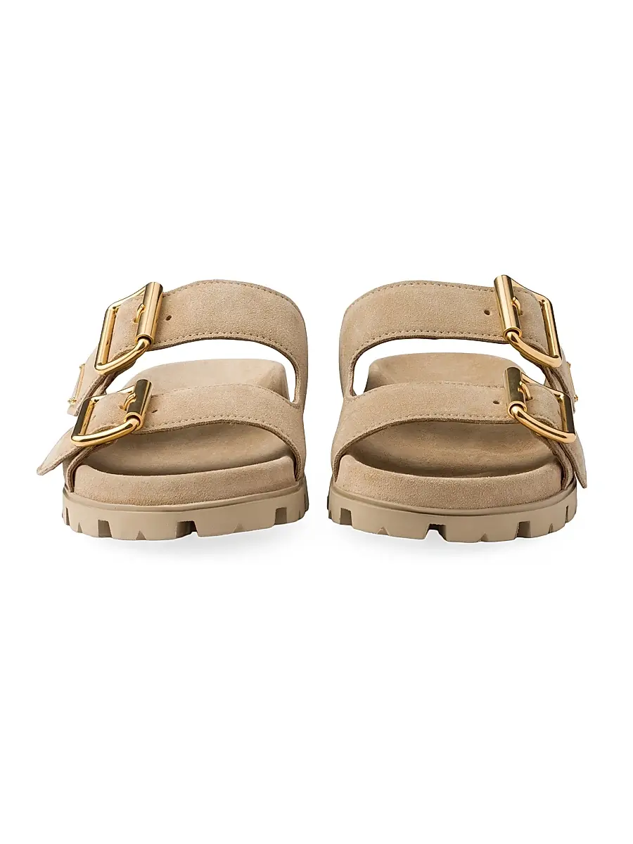 Prada Women's Suede Strap Slides - Beige Khaki | Thumbnail 4 Prada Women's Suede Strap Slides - Beige Khaki | Thumbnail 4