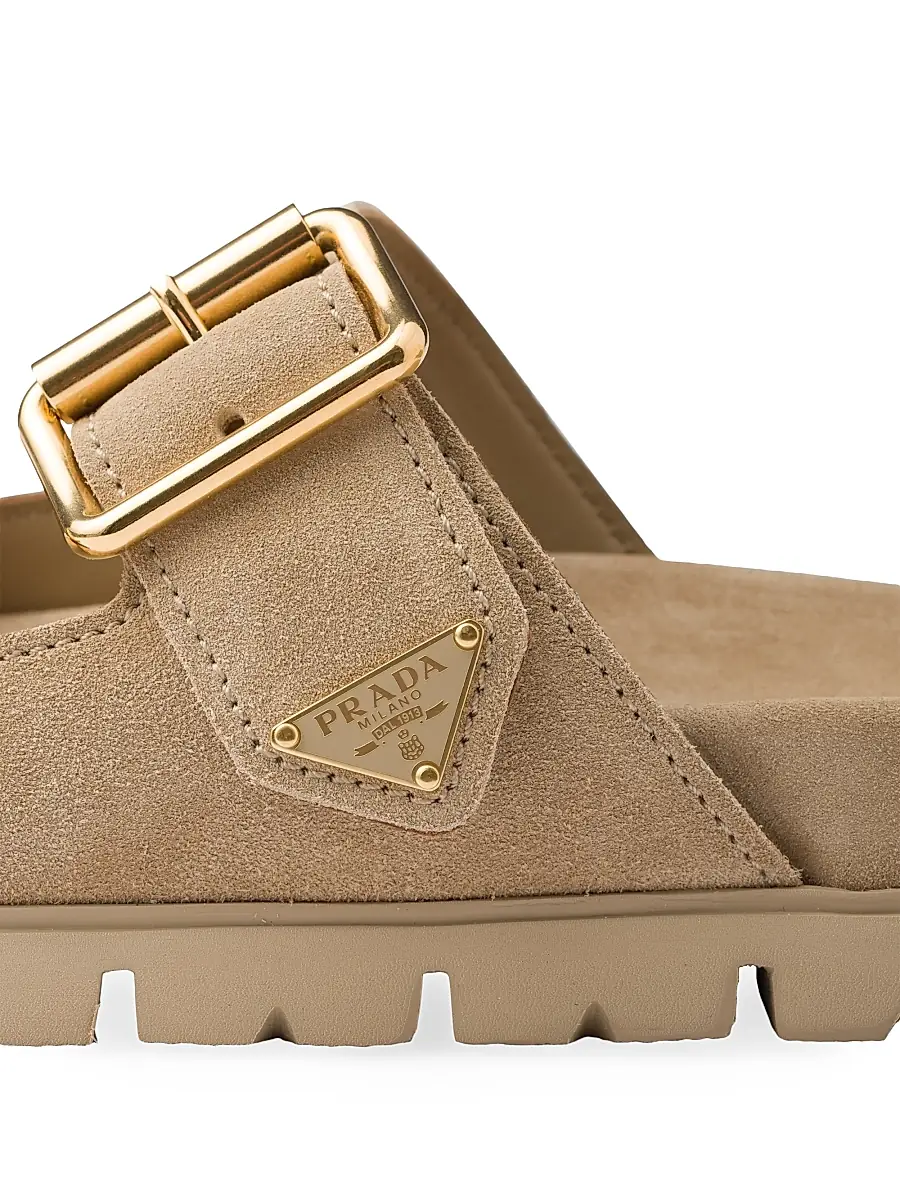 Prada Women's Suede Strap Slides - Beige Khaki | Thumbnail 5 Prada Women's Suede Strap Slides - Beige Khaki | Thumbnail 5
