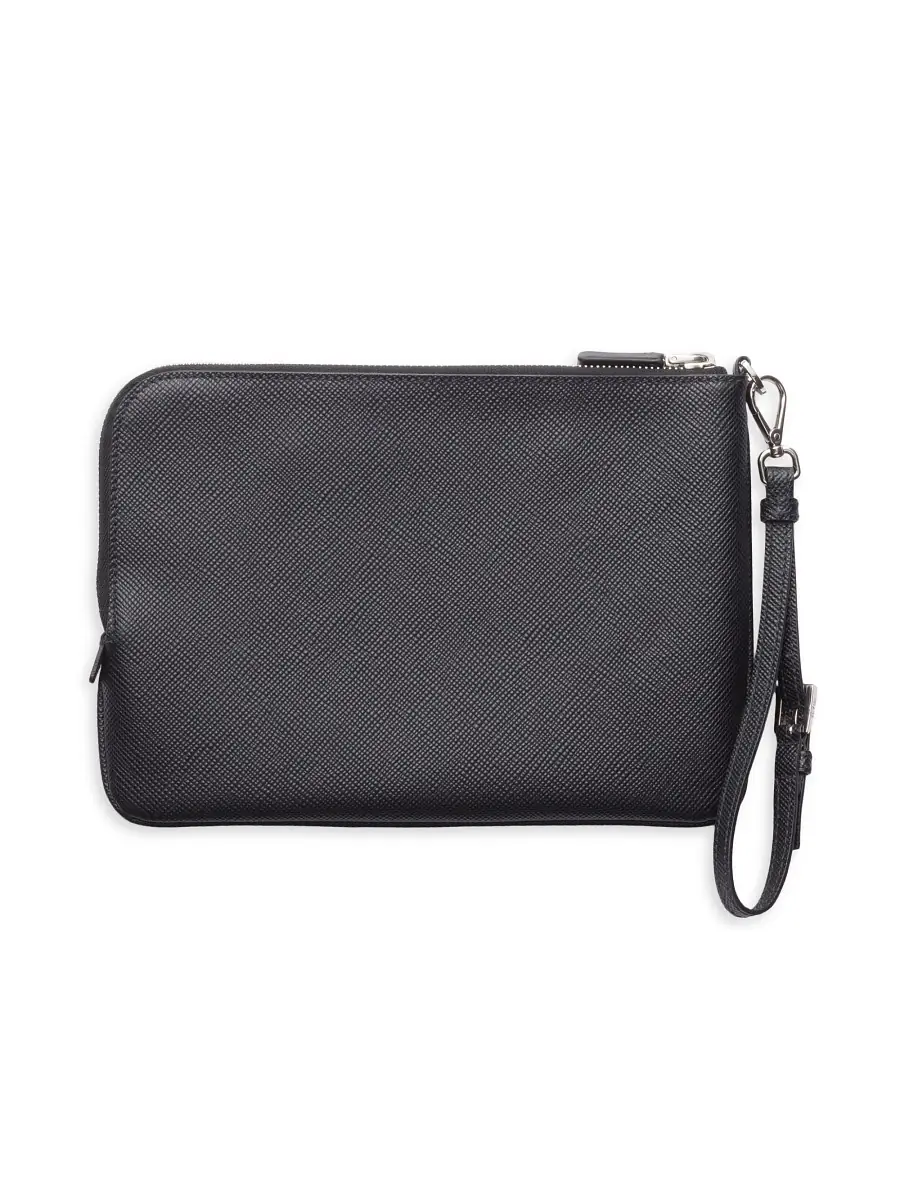 Prada Men's Saffiano Leather Pouch - Black | Thumbnail 2