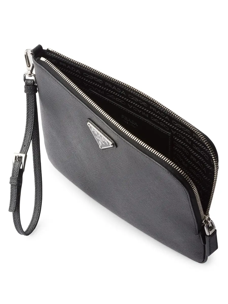 Prada Men's Saffiano Leather Pouch - Black | Thumbnail 3