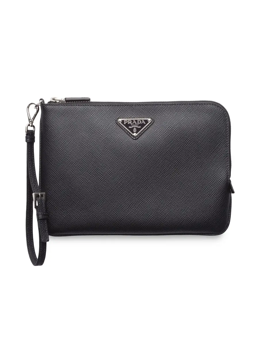 Prada Men's Saffiano Leather Pouch - Black | Thumbnail 4