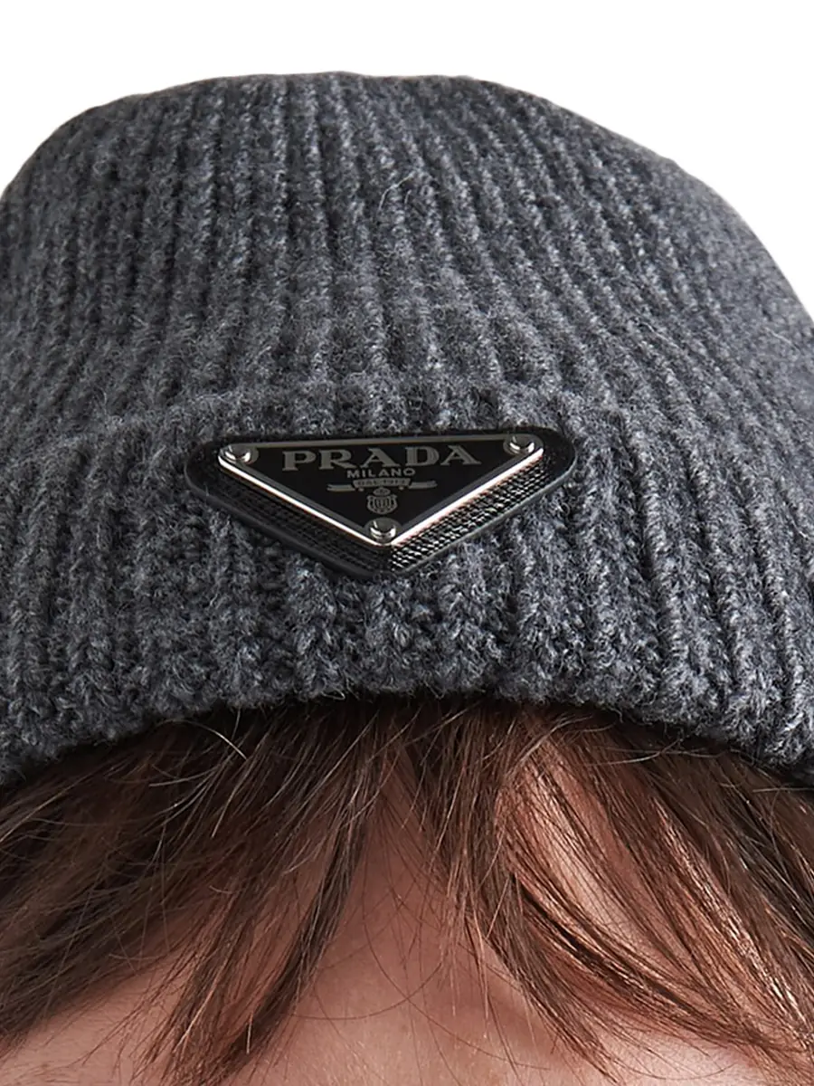 Prada Men's Wool and Cashmere Beanie - Grey | Image 1 Prada Men's Wool and Cashmere Beanie - Grey | Image 1