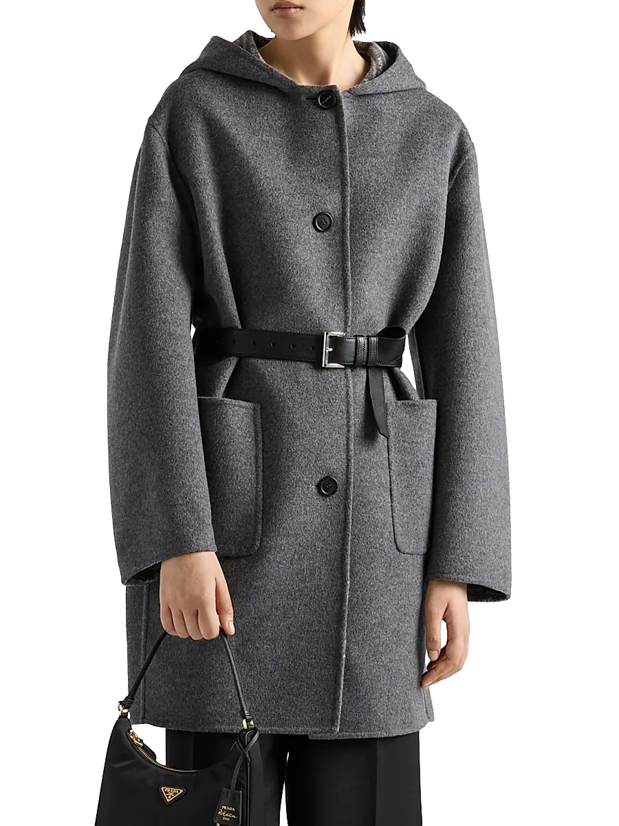 Prada Women's Single-Breasted Double Wool Coat - Grey | Thumbnail 2 Prada Women's Single-Breasted Double Wool Coat - Grey | Thumbnail 2