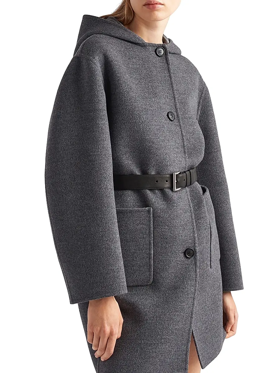 Prada Women's Single-Breasted Double Wool Coat - Grey | Thumbnail 3 Prada Women's Single-Breasted Double Wool Coat - Grey | Thumbnail 3