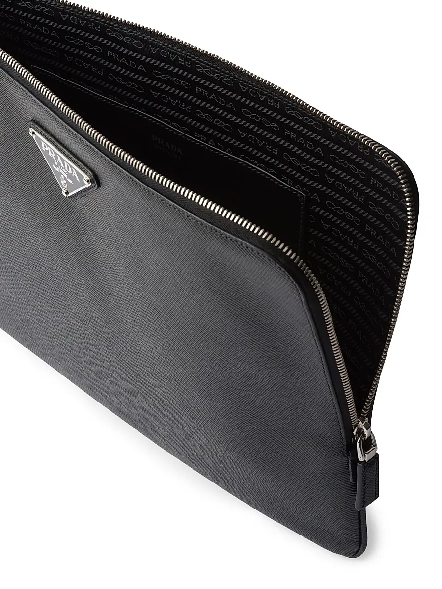Prada Men's Saffiano Leather Pouch - Black | Thumbnail 3