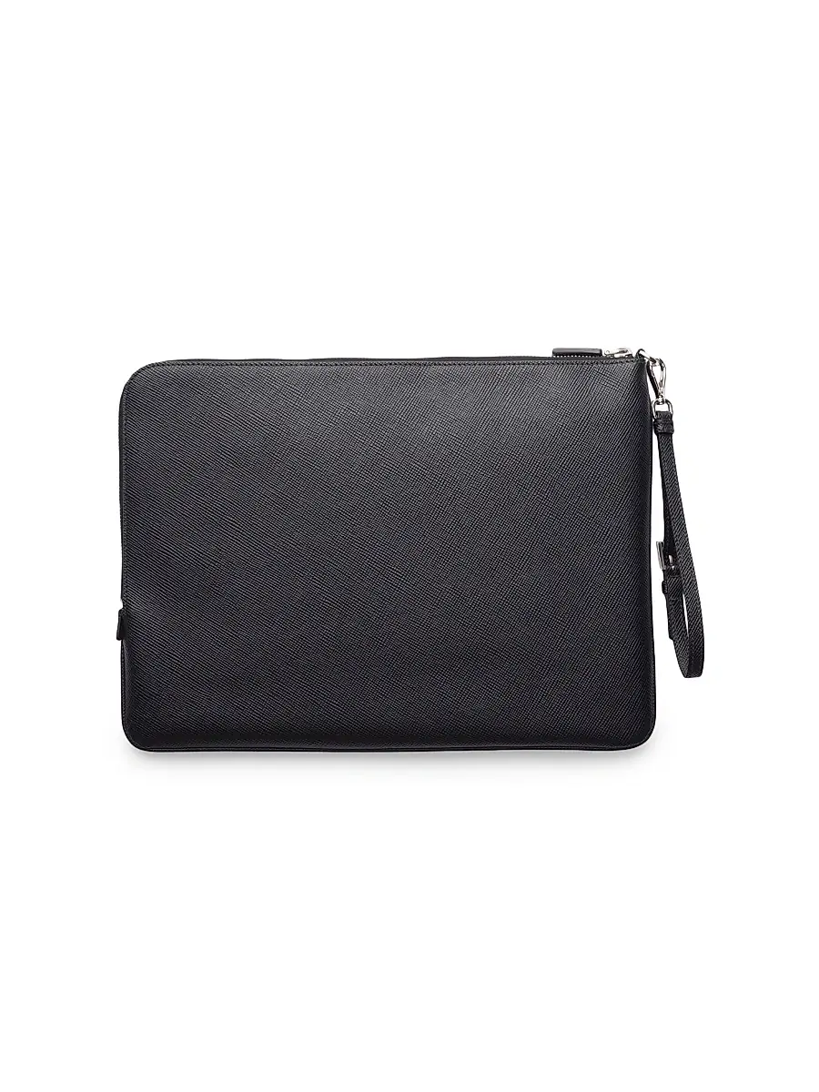 Prada Men's Saffiano Leather Pouch - Black | Thumbnail 4