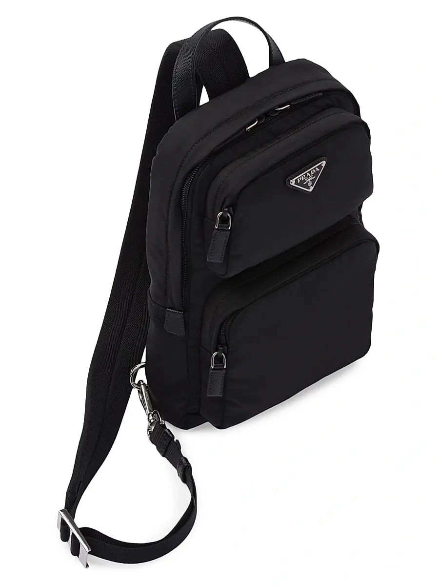 Prada Men's Re-Nylon And Saffiano Leather Backpack - Black | Thumbnail 2 Prada Men's Re-Nylon And Saffiano Leather Backpack - Black | Thumbnail 2