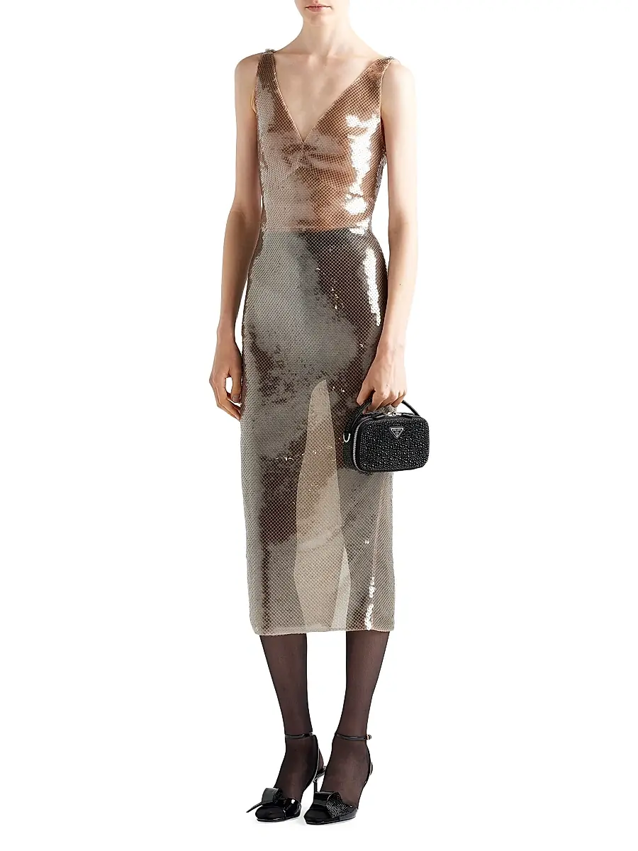Prada Women's Embroidered Tulle Dress - Beige | Thumbnail 2