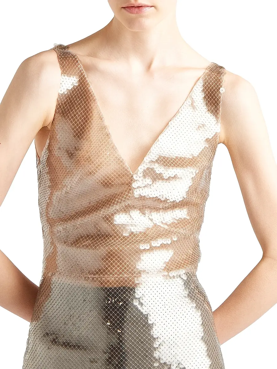 Prada Women's Embroidered Tulle Dress - Beige | Thumbnail 4
