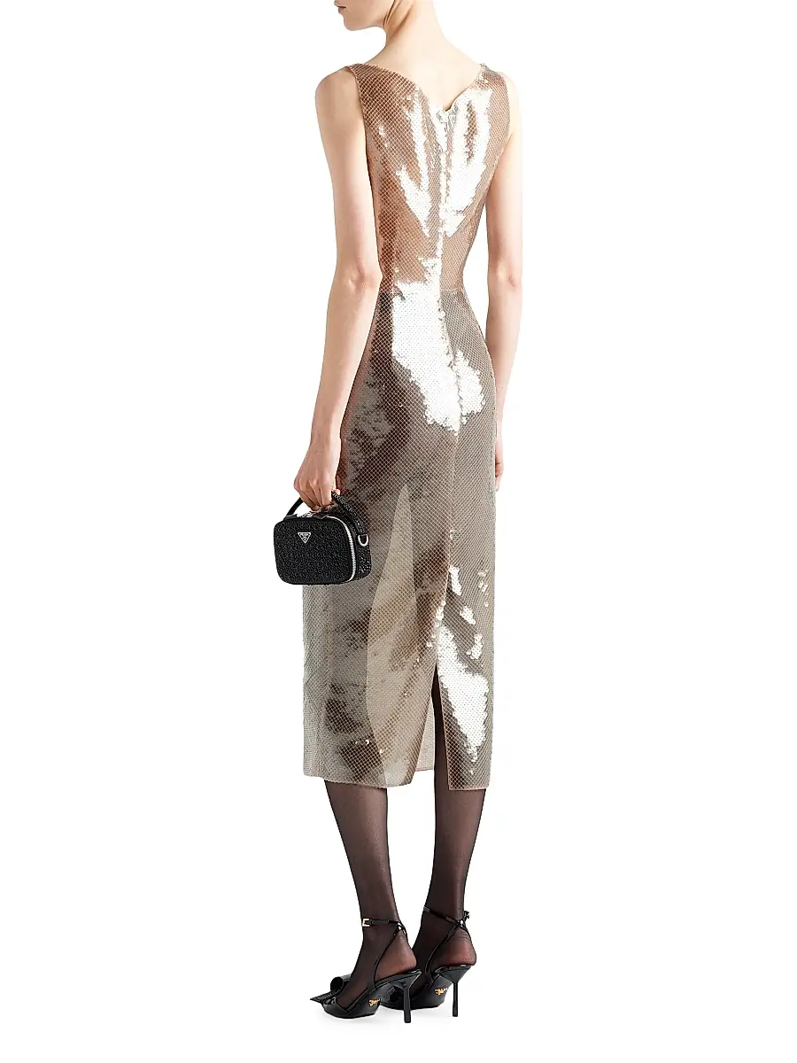 Prada Women's Embroidered Tulle Dress - Beige | Thumbnail 5