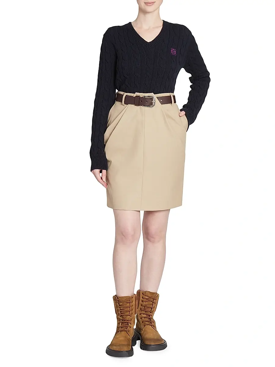 LOEWE Women's Draped Belted Miniskirt - Taos Taupe | Thumbnail 2 LOEWE Women's Draped Belted Miniskirt - Taos Taupe | Thumbnail 2