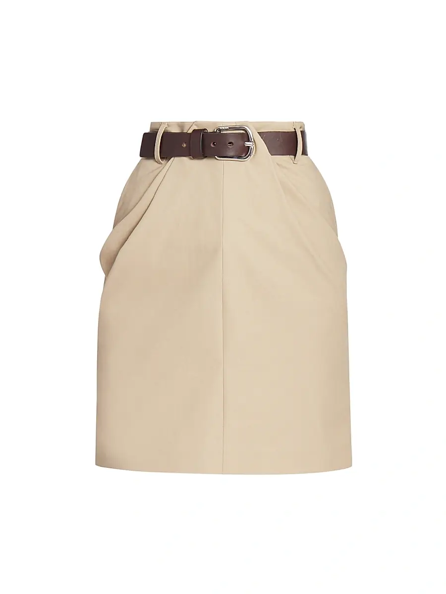 LOEWE Women's Draped Belted Miniskirt - Taos Taupe | Thumbnail 1 LOEWE Women's Draped Belted Miniskirt - Taos Taupe | Thumbnail 1