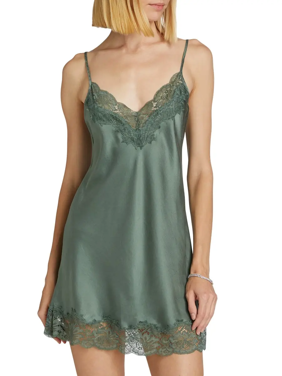 Ginia Women's Silk Lace Chemise - Moss | Thumbnail 2 Ginia Women's Silk Lace Chemise - Moss | Thumbnail 2
