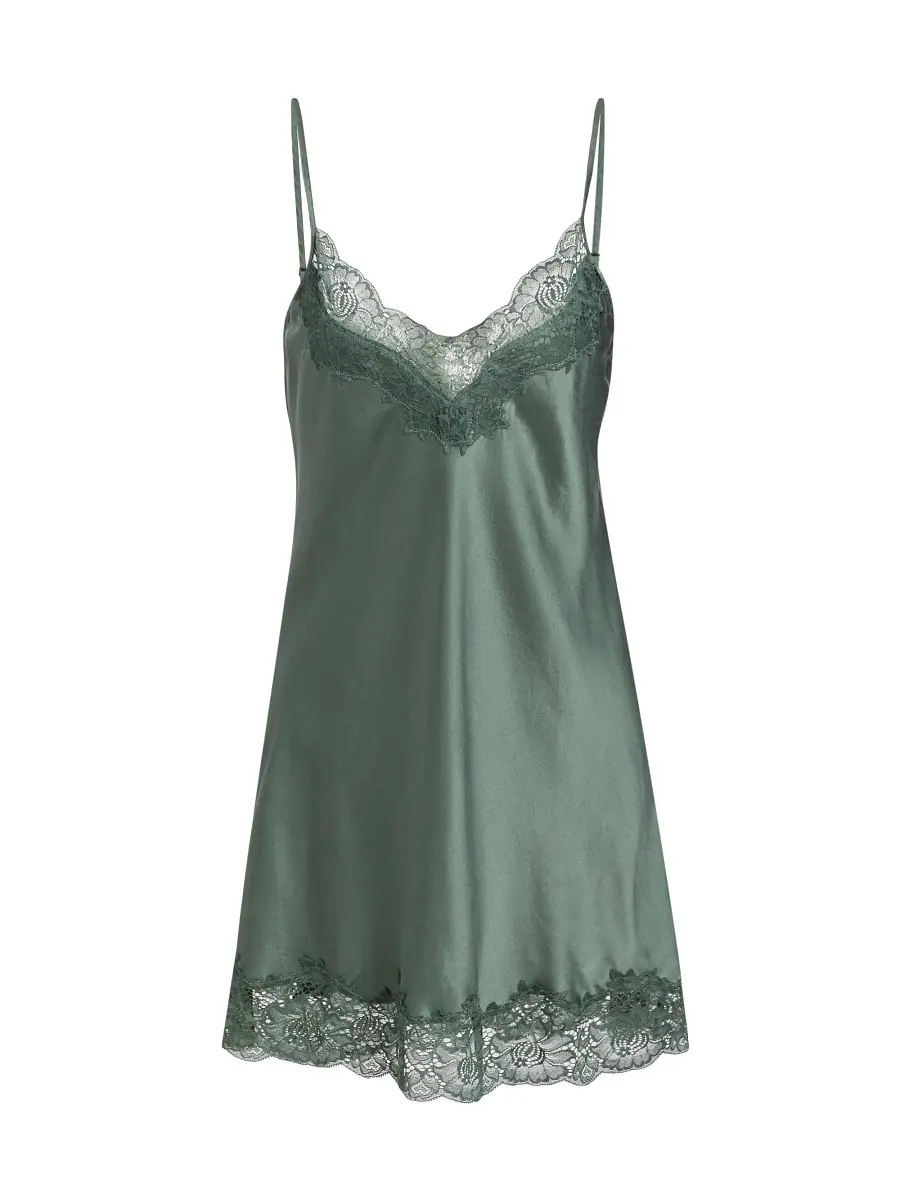 Ginia Women's Silk Lace Chemise - Moss | Thumbnail 6 Ginia Women's Silk Lace Chemise - Moss | Thumbnail 6