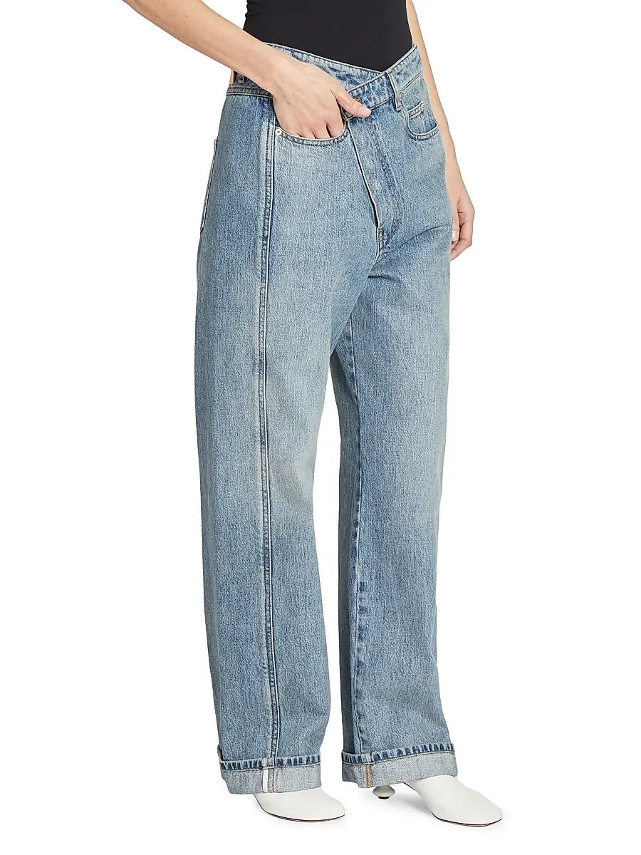 LOEWE Women's Deconstructed Straight-Leg Jeans - Washed Denim | Thumbnail 4 LOEWE Women's Deconstructed Straight-Leg Jeans - Washed Denim | Thumbnail 4