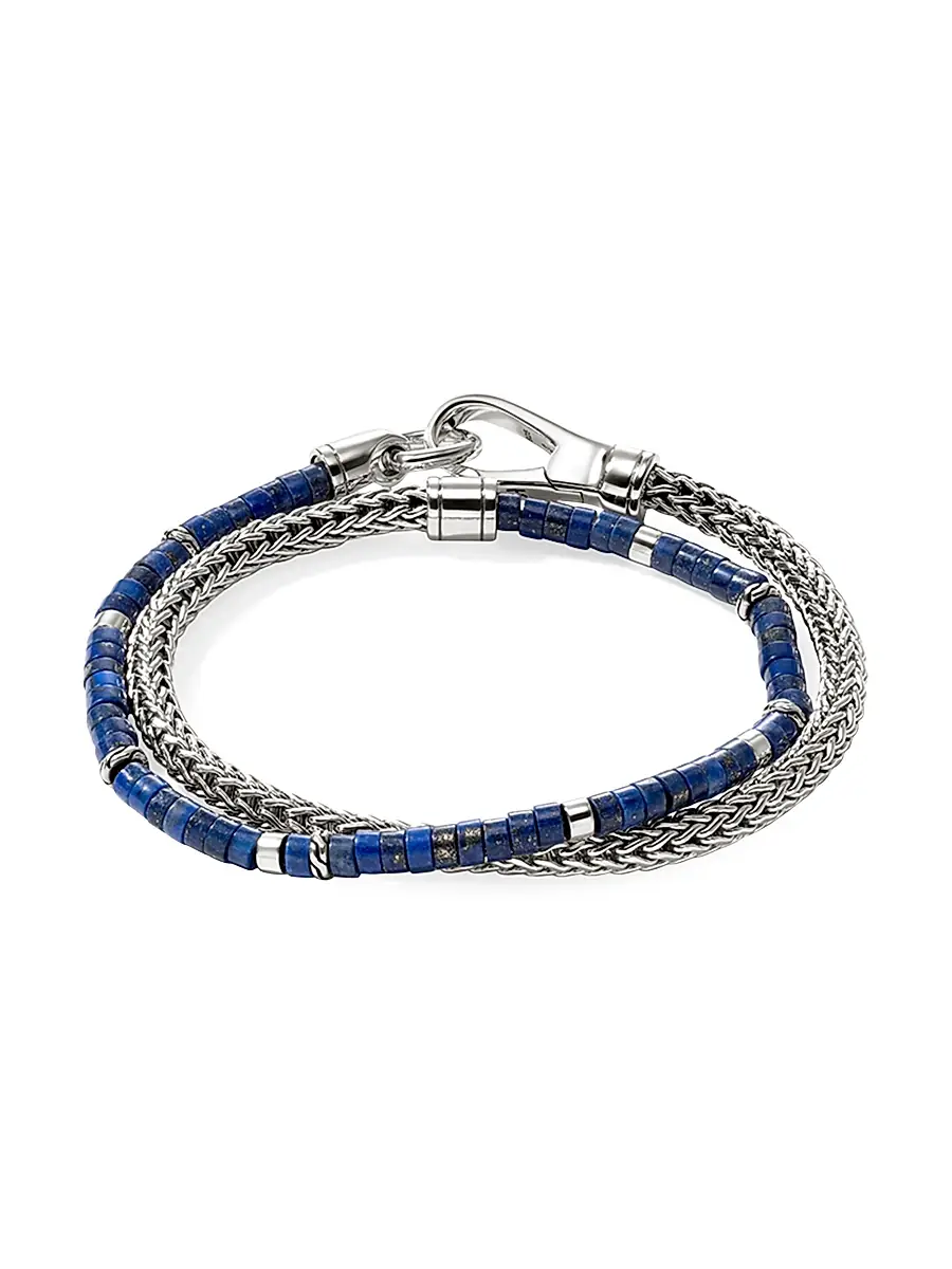 John Hardy Men's Heishi Sterling Silver & Lapis Lazuli Chain Double Wrap Bracelet - Silver Lapis | Thumbnail 3 John Hardy Men's Heishi Sterling Silver & Lapis Lazuli Chain Double Wrap Bracelet - Silver Lapis | Thumbnail 3
